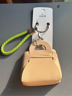 NWT Mint Mini Handbag Keychain & Bag Charm Tan with Green Braided Strap